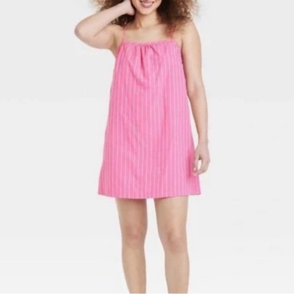 Shift Mini Dress Pink and White Striped A New Day New with Tags Large - Picture 3 of 5